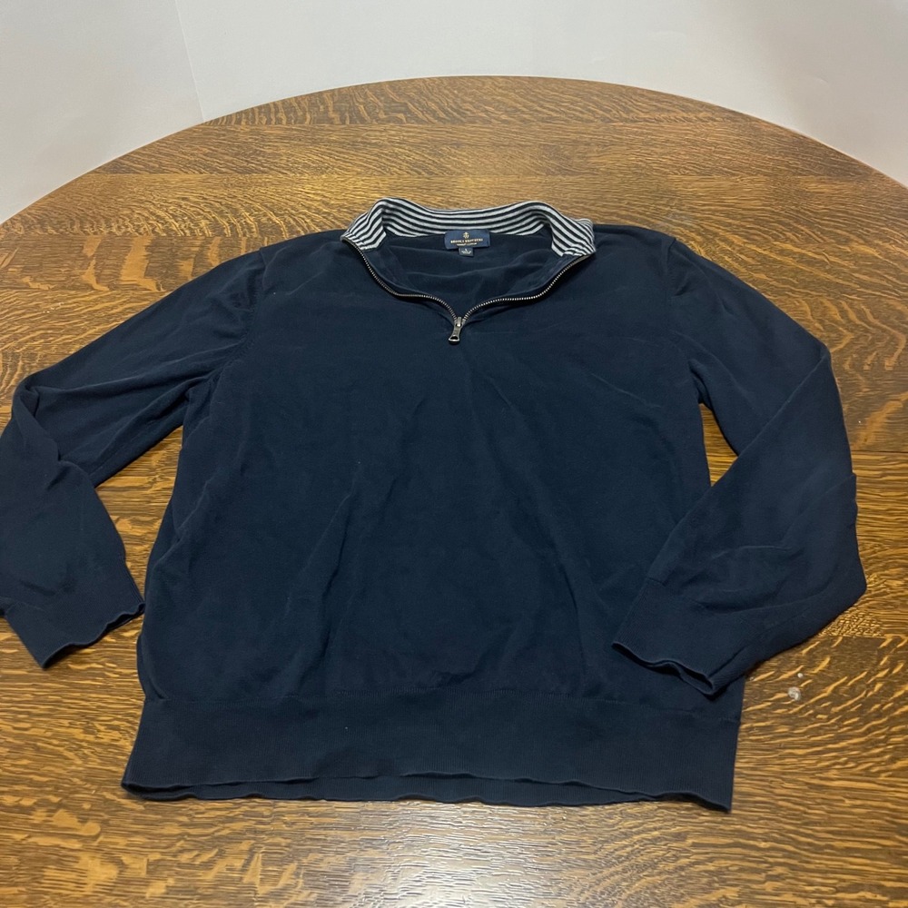 Brooks Brothers Quarter Zip Sweater Mens Large Navy Blue Supima Cotton